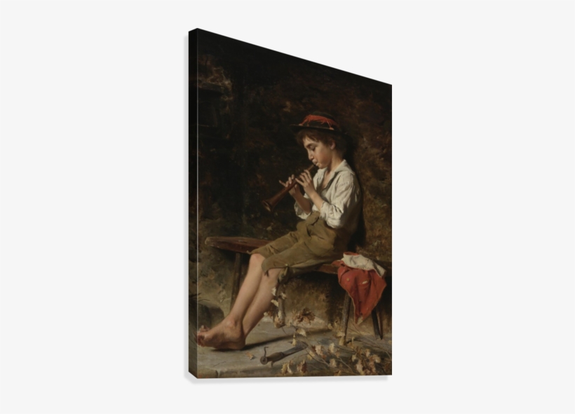 Boy Playing Clarinet Canvas Print - Luigi Bechi, transparent png download
