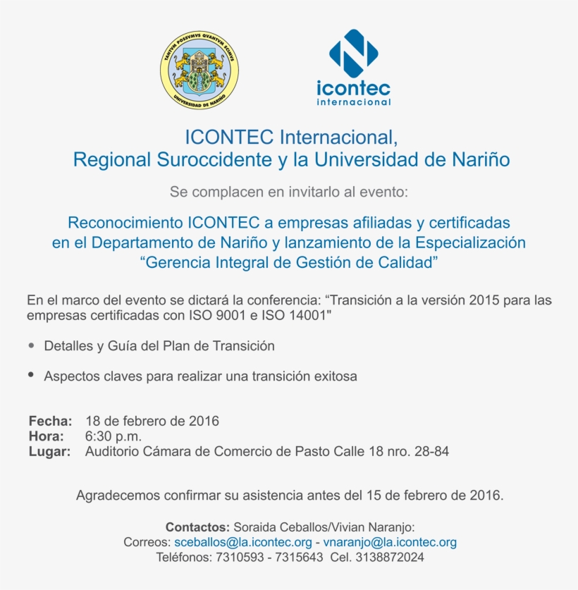 Invitacion Evento Pasto 1 - Icontec, transparent png download