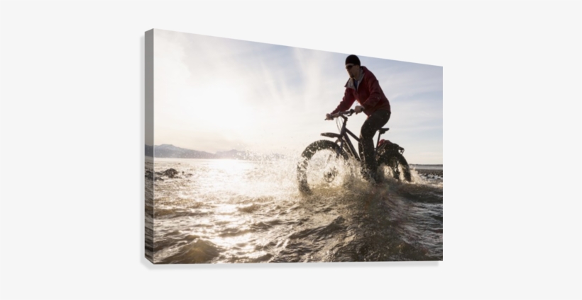 Bicyclist Riding His Fat Bike Across A Tidal Stream - Printscapes Wall Art: 18" X 12" Canvas Print With Black, transparent png download
