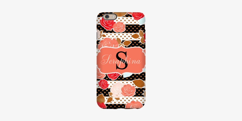 Coral Watercolor Floral Monogram Iphone 6/6s Slim - Pink Black Flower Horizontal Stripe Shower Curtain, transparent png download