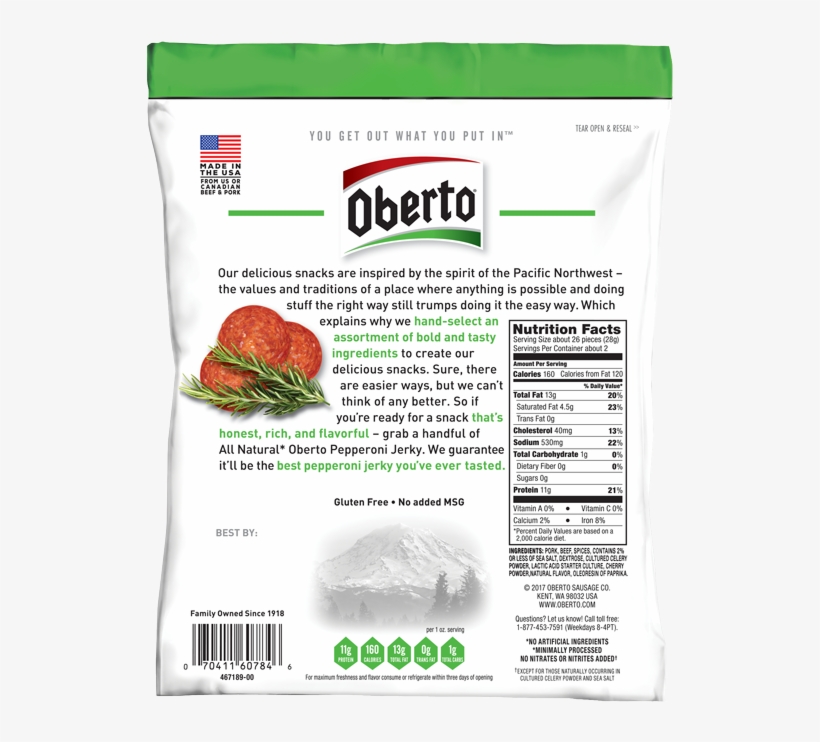Pepperoni-back - Oberto All Natural* Teriyaki Beef Jerky 8-1.5 Oz. Bags, transparent png download