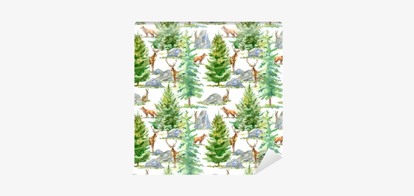 Floral Seamless Pattern Of A Wild Animal, Spruce And - Illustration, transparent png download