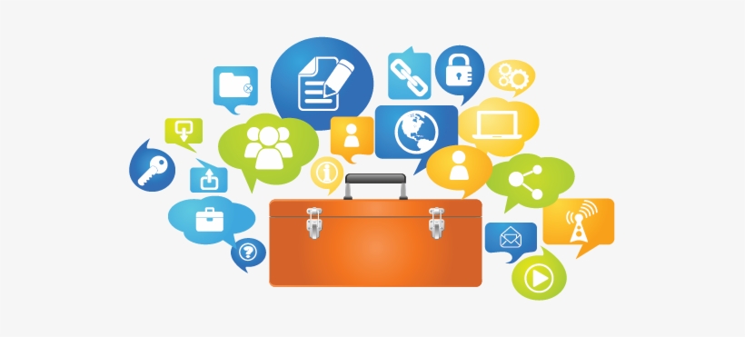 Toolbox With Media Icons In Speech Bubbles - Career Development Tools, transparent png download