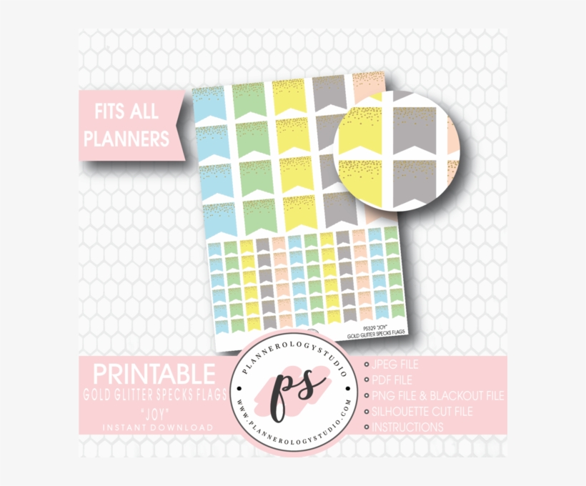 "joy" Gold Glitter Specks Flags Printable Planner Stickers - Color, transparent png download