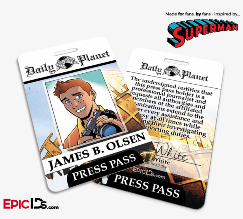 Superman Classic Comic Daily Planet Press Pass Cosplay - Jimmy Olsen Press Pass, transparent png download