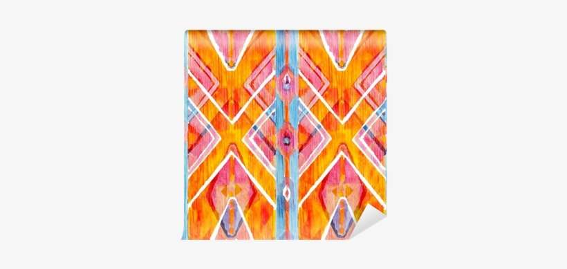 Ikat Geometric Red And Orange Authentic Pattern In - Watercolor Painting, transparent png download