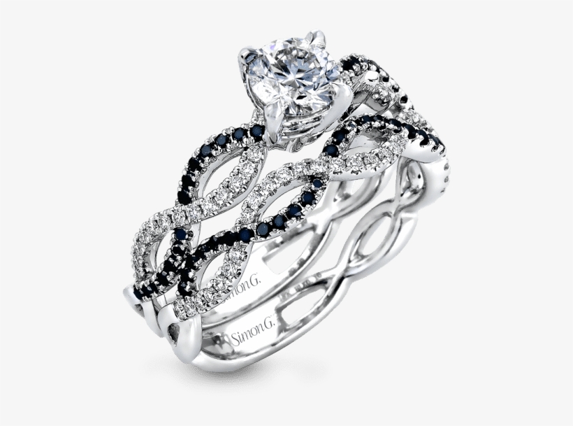 Black Diamond Ribbon Engagement Ring With Wedding Band - Engagement Black Diamond Ring, transparent png download