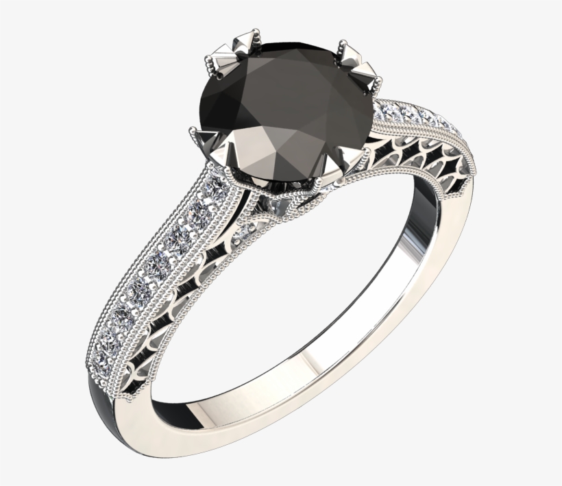 00 Carat Black Diamond Center 14k Gold Ring Style - Gold, transparent png download
