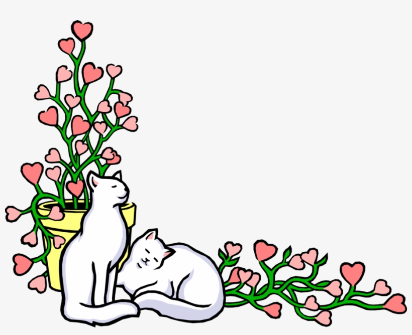 Vector Illustration Of Floral Background With Small - Cat And Flowers Clip Art, transparent png download