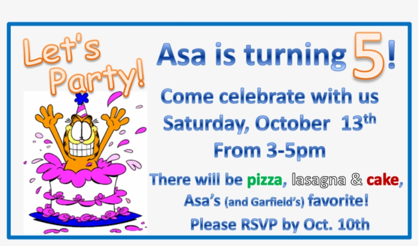 Asa's 5th Birthday - Happy Birthday Garfield, transparent png download