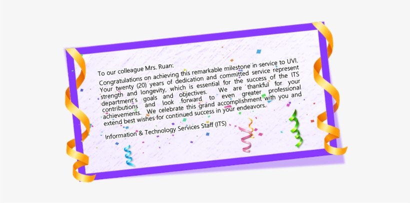 Its Enterprise Data & User Services Department Honoree - Congratulations Of Years Of Service Award, transparent png download