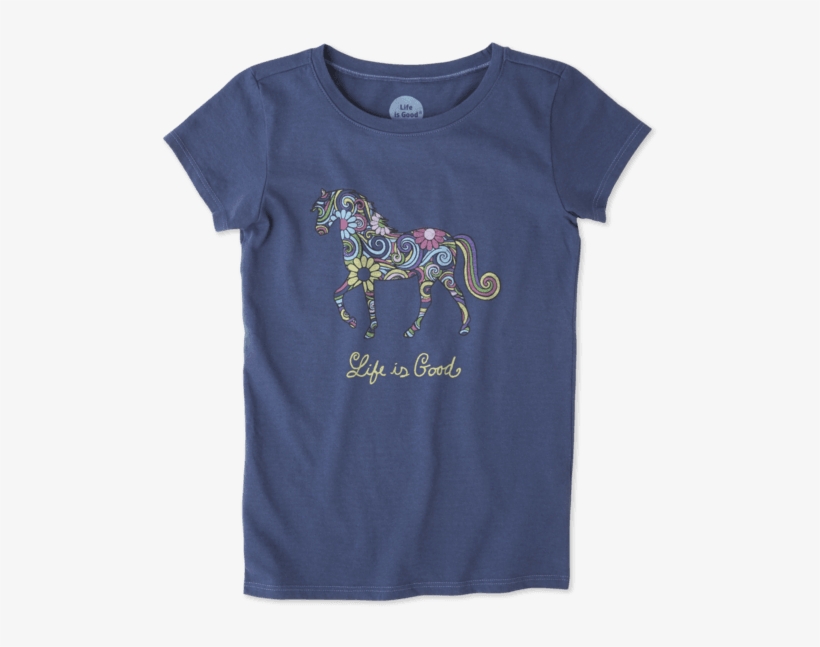Girls Swirly Horse Crusher Tee - Life Is Good Girls' Crusher Tee, transparent png download