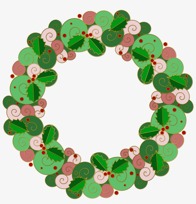 A Swirly Holly Decorated Wreath To Color - Wreath, transparent png download