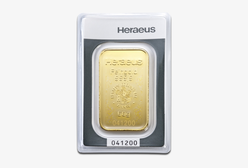 50g Gold Bullion - Heraeus 50 G Gold Bars, transparent png download