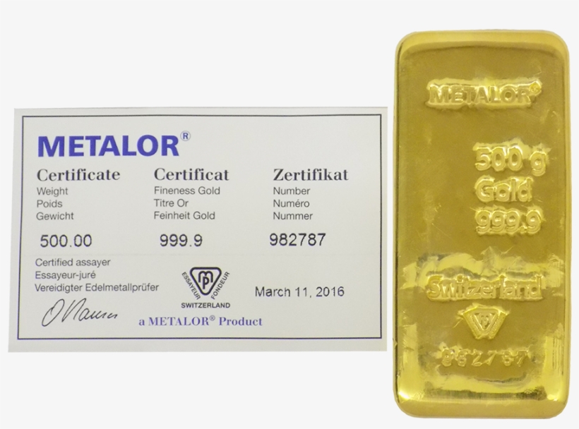 Metalor 500g Gold Cast Bar - Silver, transparent png download