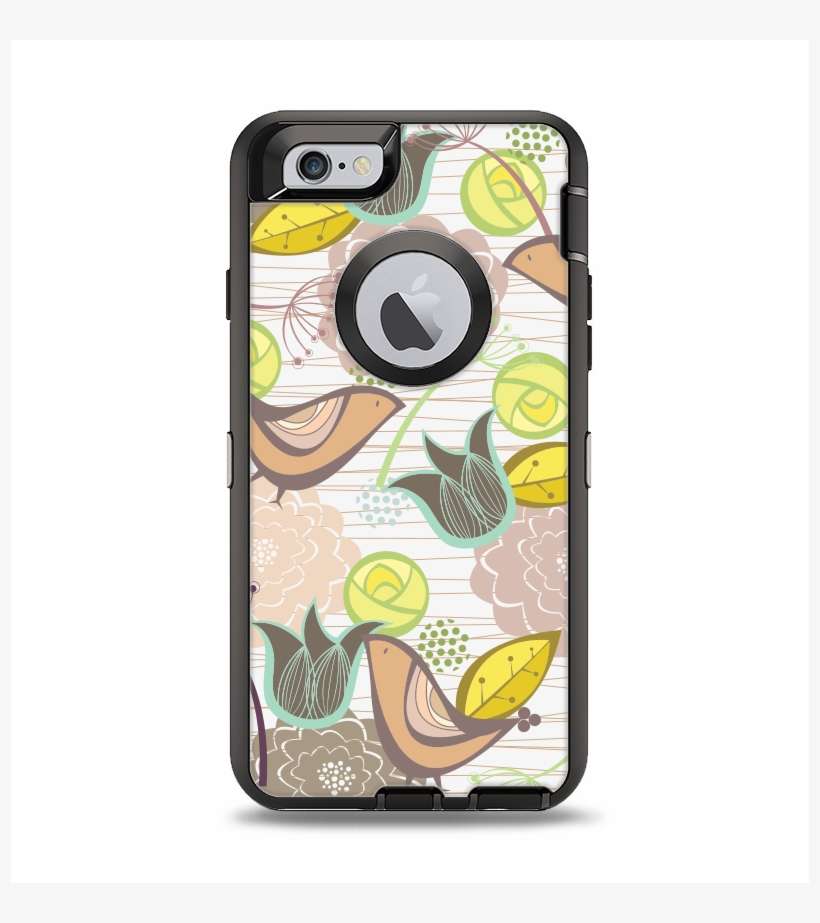 The Vintage Tan & Gold Vector Birds With Flowers Apple - Distinctink Custom Black Otterbox Defender Series Case, transparent png download