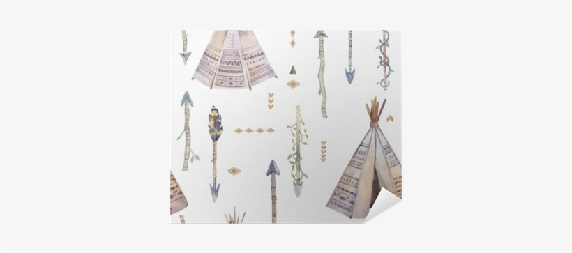 Watercolor Boho Seamless Pattern With Teepee, Arrows, - Watercolor Painting, transparent png download