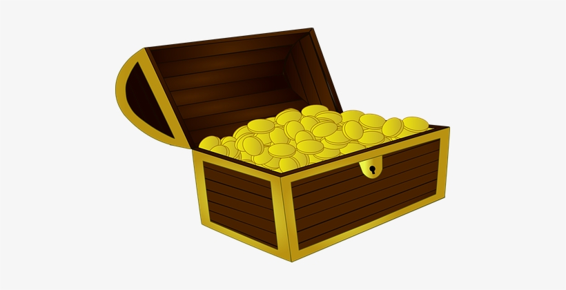 Treasure Chest Treasure Gold Box Wood Mone - Gold Clip Art, transparent png download