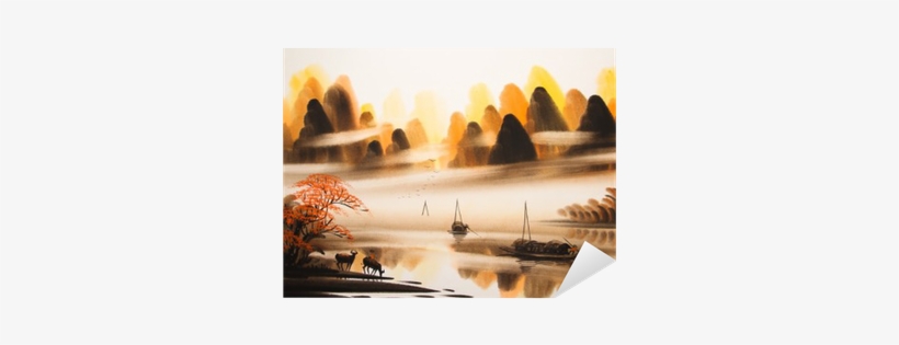 Chinese Landscape Watercolor Painting Sticker • Pixers® - Watercolor Painting, transparent png download