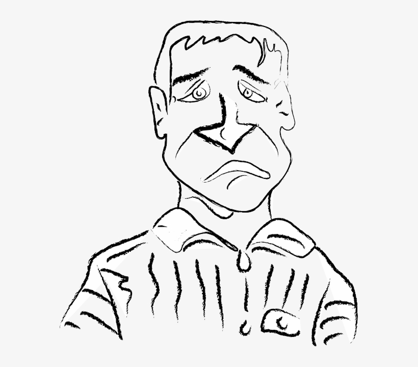 Man, Sad, Unhappy, Face - Line Art, transparent png download