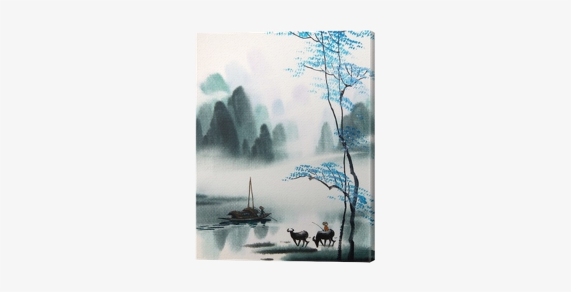 Chinese Landscape Watercolor Painting Canvas Print - Chinese Landscape Watercolor, transparent png download