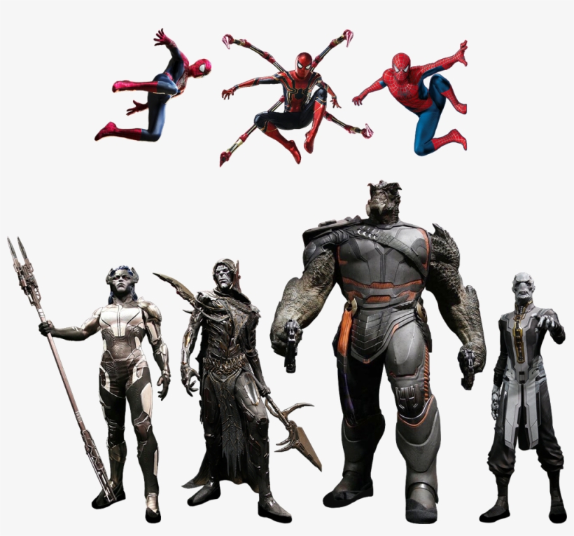 Spider-man Trio Vs Mcu Black Order Gauntlet - Mcu The Black Order, transparent png download