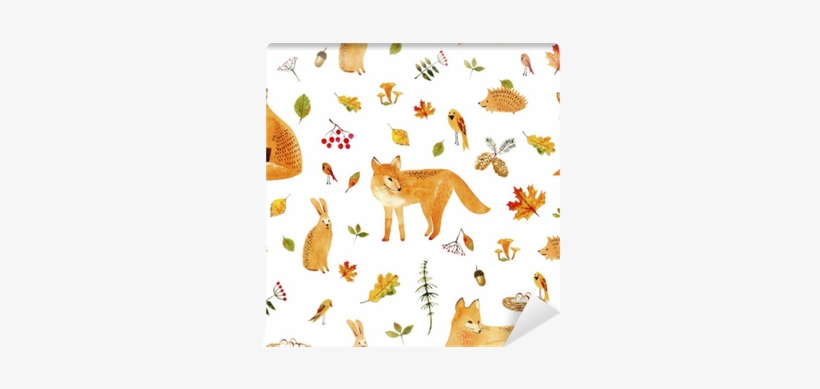 Fox,rabbit,hedgehog,bird And Floral - Watercolor Painting, transparent png download