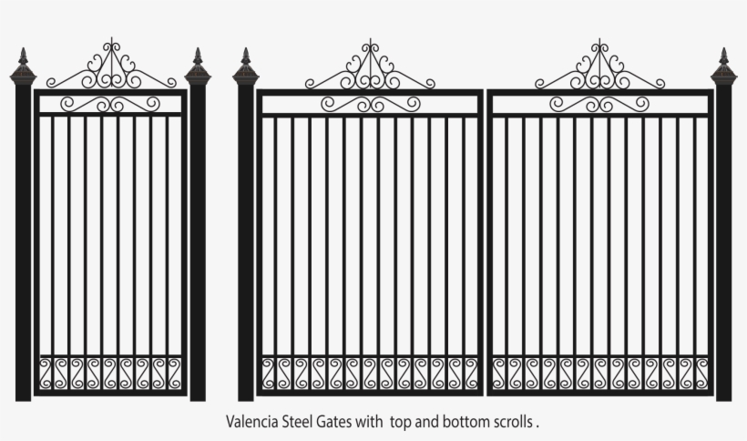 Valencia Steel Gates With Top And Bottom Scrolls - Fence, transparent png download