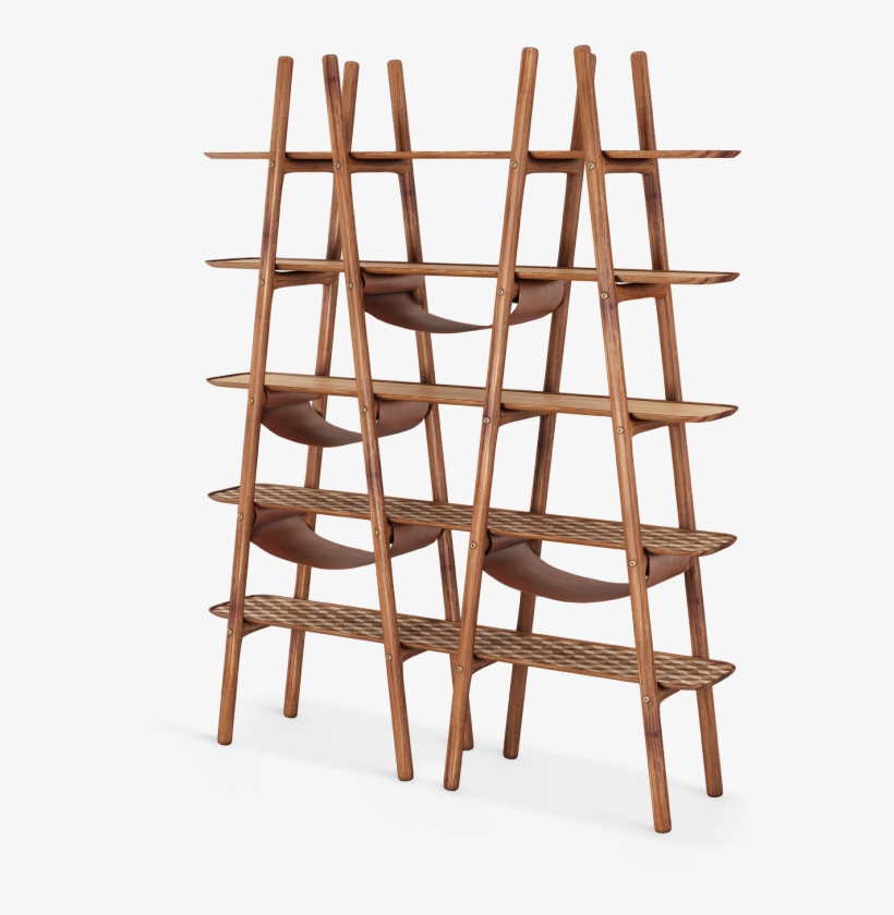 Blake Walnut Bookshelf With Leather And Brushed Brass - Bookcase, transparent png download