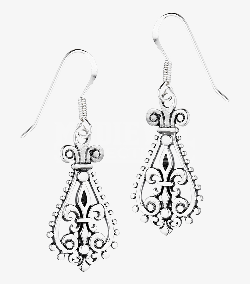 Sterling Silver Fleur De Lis Drop Earrings - Earrings, transparent png download