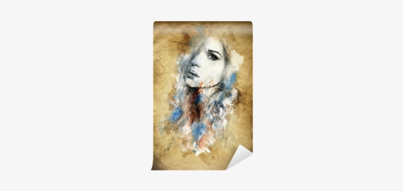 Beautiful Woman Face - Art Print: Ismagilova's Beautiful Woman Face. Watercolor, transparent png download