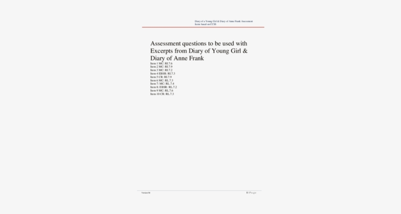Assessment Items For Diary Of A Young Girl And Diary - The Diary Of A Young Girl, transparent png download