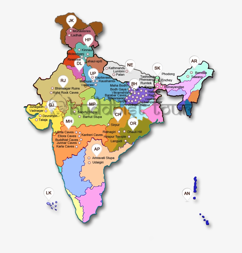 Map - Buddhism In India Map, transparent png download