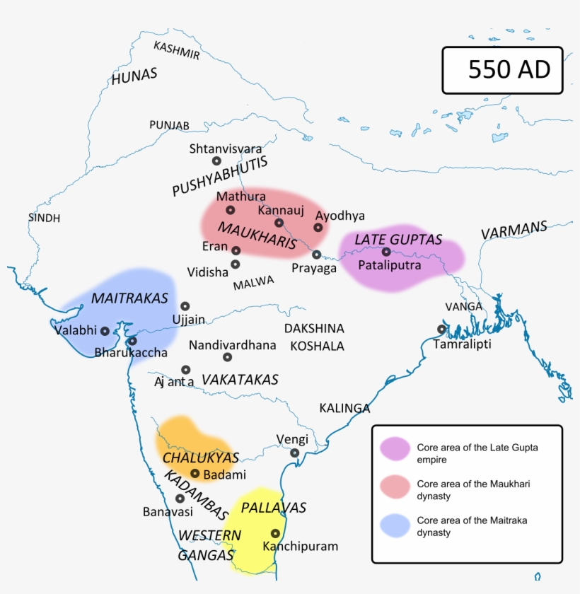 Political Map Of India Around 550 Ad, Just After The - Verma Dynasty, transparent png download