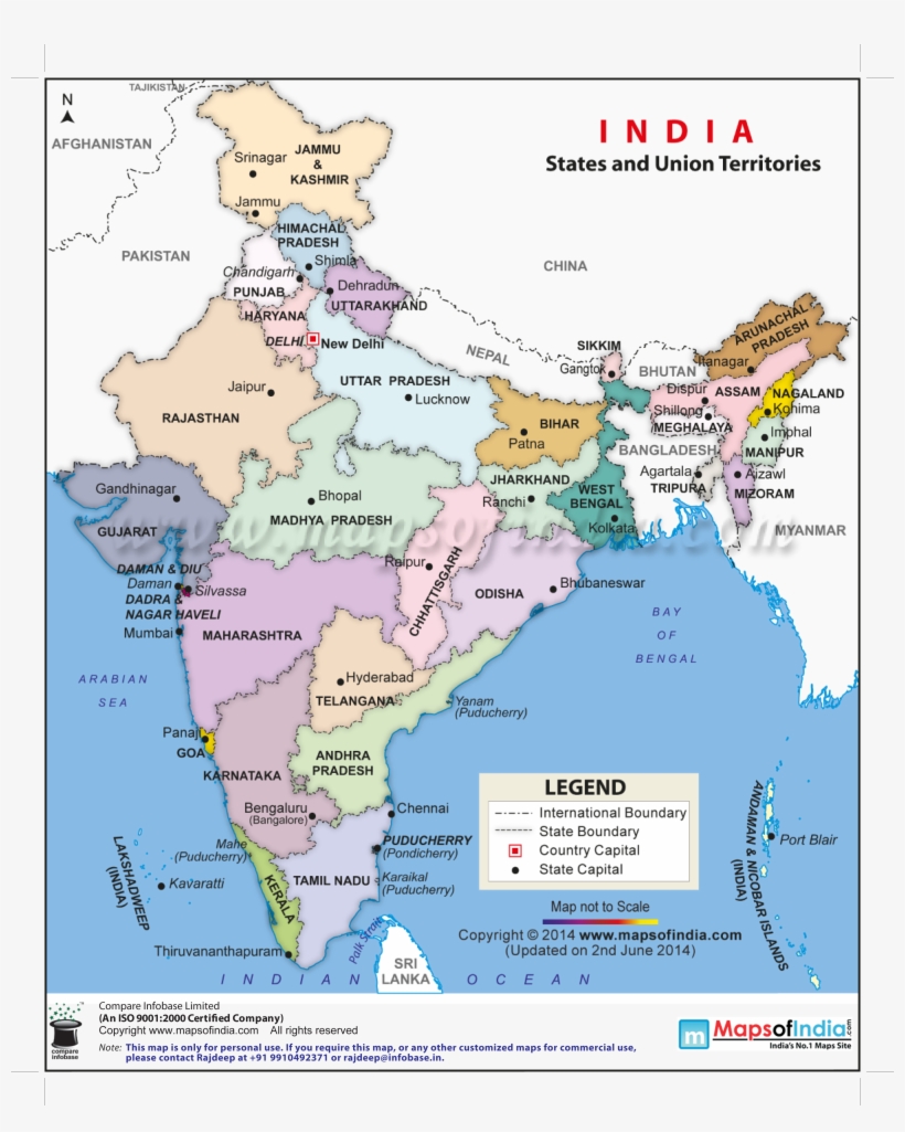 Maldives In Political Map Of India Map Of India - India Political Map (48" H X 39.92" W) Vinyl Print Png Image  | Transparent Png Free Download On Seekpng