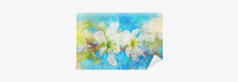 Spring Twig With Flowers And Messy Watercolor Splatter - Watercolor Painting, transparent png download