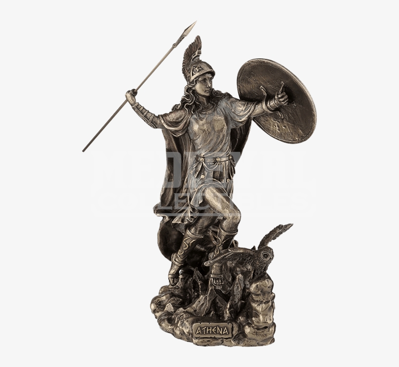 Athena Throwing Javelin With Owl Of Wisdom - Athena Goddess Of War Sculpture, transparent png download