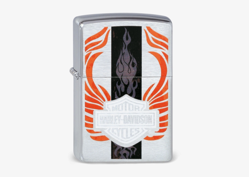 My Design With "flame Wings" And Grunge Flames Up The - Zippo Harley-davidson Flame Brushed Chrome Pocket Lighter, transparent png download