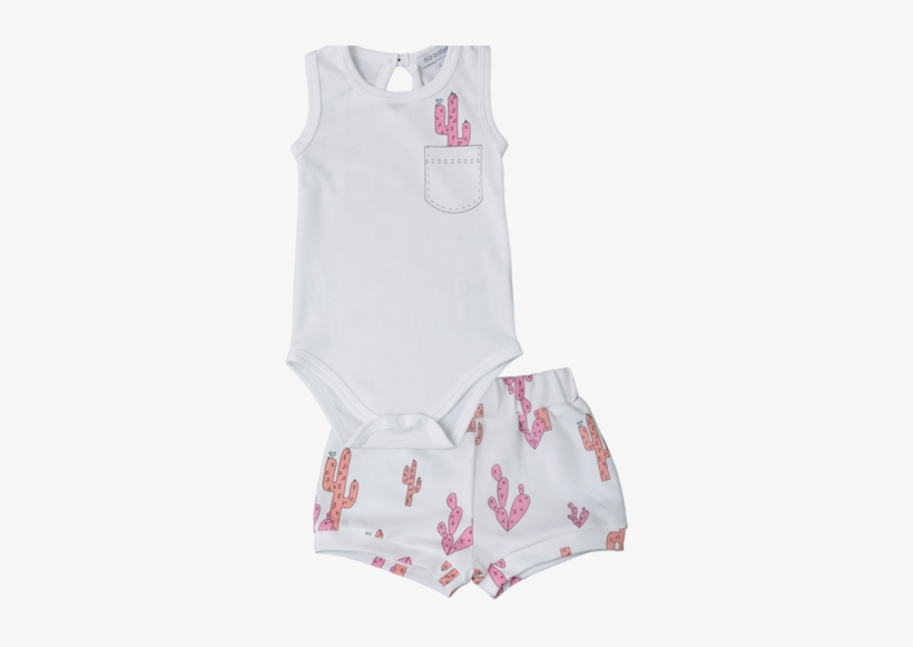 Pink Cactus Onesie & Short Set - T-shirt, transparent png download