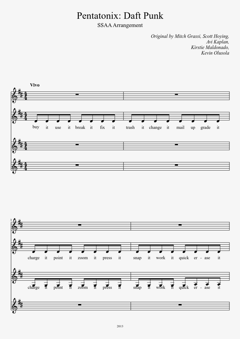 Daft Punk Sheet Music Composed By Original By Mitch - Noten, transparent png download