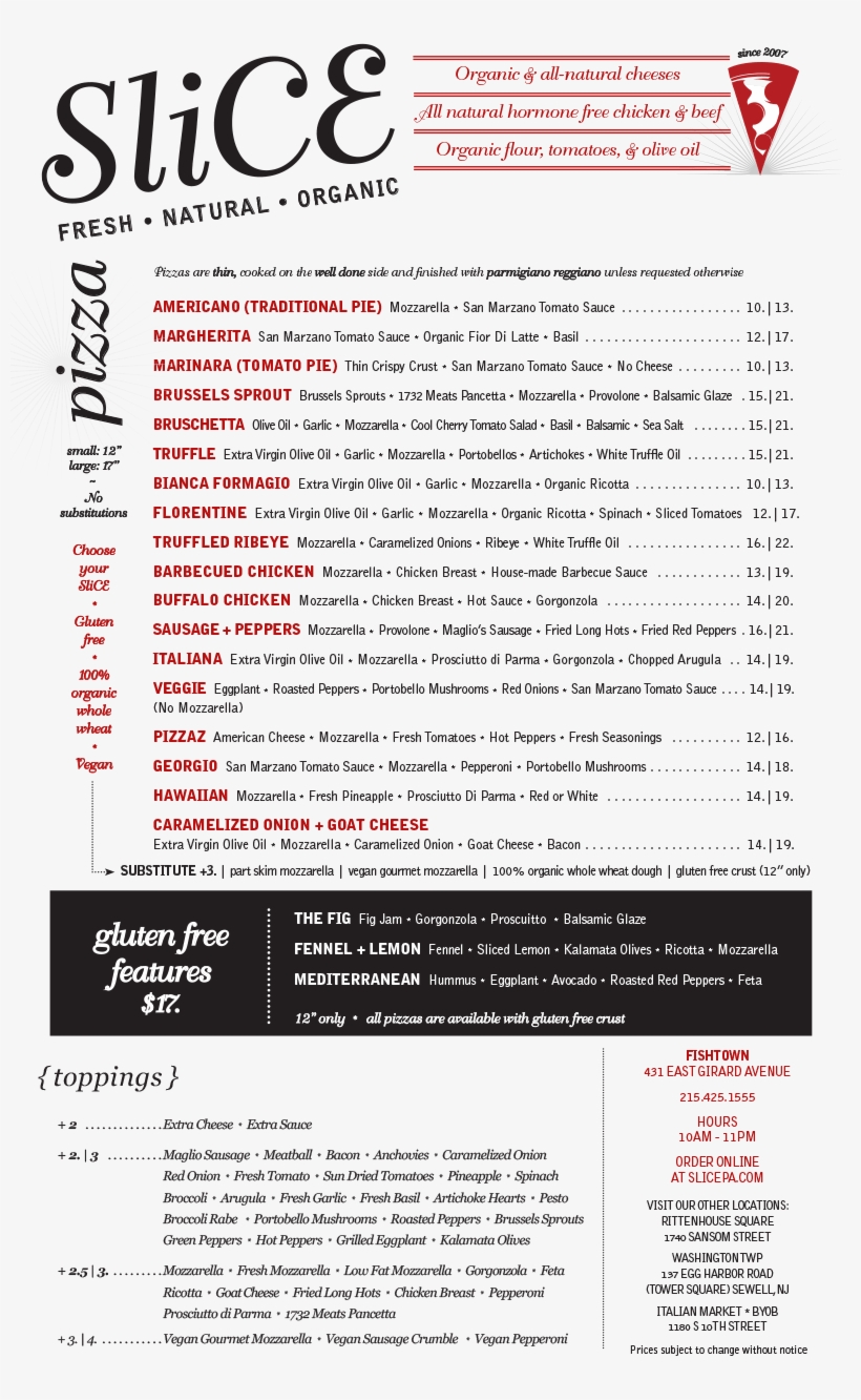 Slice Fishtown Opening Menu - Slice, transparent png download