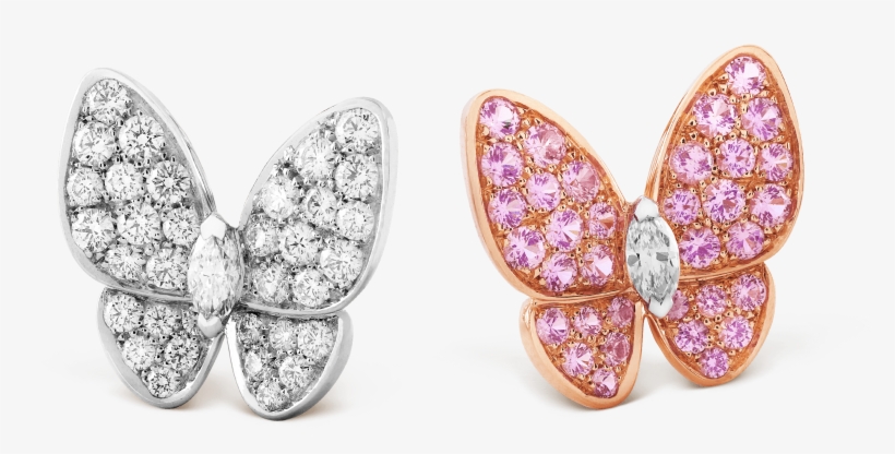 Van Cleef & Arpels Two Butterfly Earrings With Round - Van Cleef Two Butterfly Earrings, transparent png download