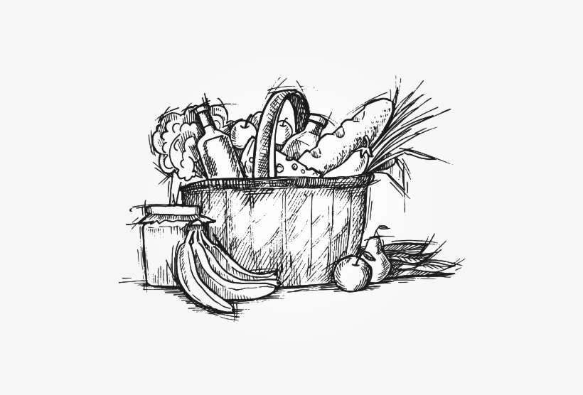 Basket Of Grocery Items - Drawing, transparent png download