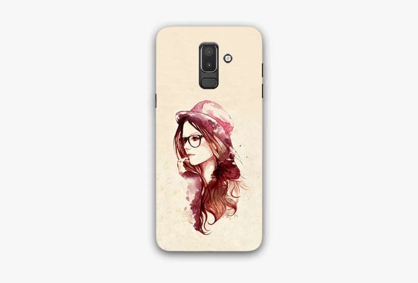 Cap Girl Samsung J8 2018 Mobile Case - Girl With Spectacles Sketch, transparent png download