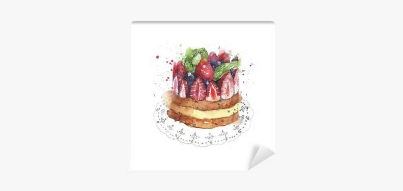 Cake Strawberry Fruit Cake Short Cake Dessert Watercolor - Cake, transparent png download