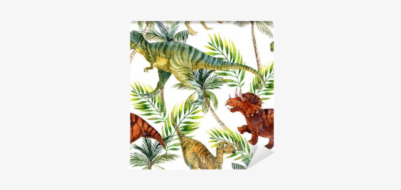 Dinosaur Watercolor Seamless Pattern Wall Mural • Pixers® - Watercolor Painting, transparent png download