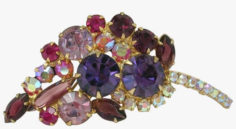 Vintage Rhinestone Pin Brooch Cluster Leaf Purple Amethyst - Amethyst, transparent png download