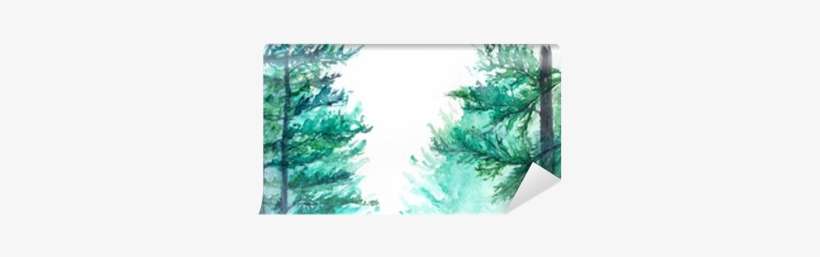 Watercolor Turquoise Winter Wood Forest Pine Landscape - Christmas Tree, transparent png download