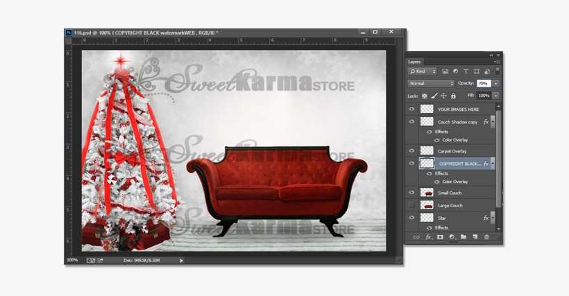 Delux Christmas Scene With Tree And Red Couches - Bench, transparent png download