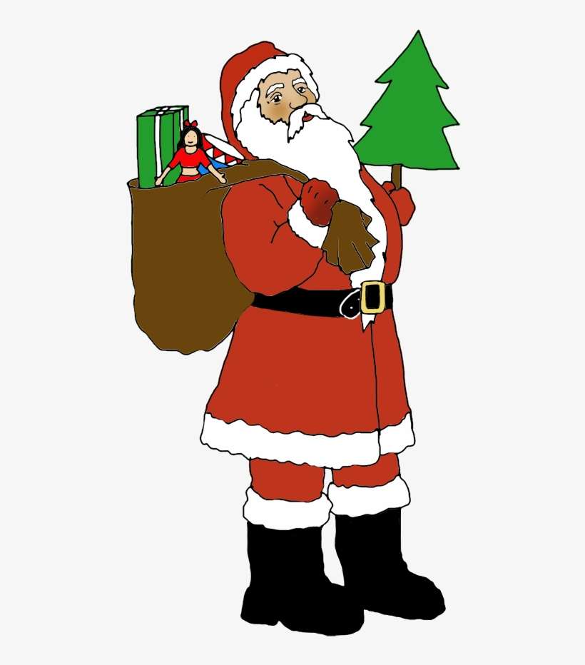 Santa Clip Art With Sack And Christmas Tree - Christmas Tree And Santa Clip Art, transparent png download